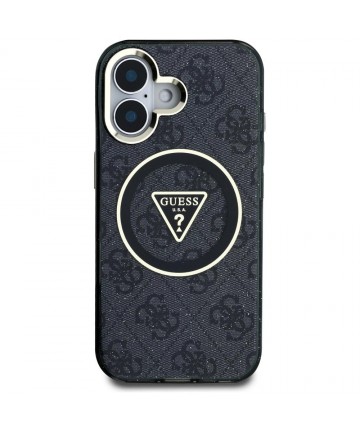 Guess IML Metal Glitter 4G Circle Triangle MagSafe Case for iPhone 16 - Black