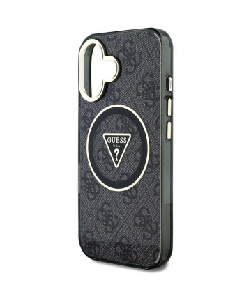 Guess IML Metal Glitter 4G Circle Triangle MagSafe Case for iPhone 16 - Black