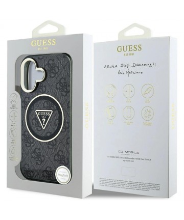 Guess IML Metal Glitter 4G Circle Triangle MagSafe Case for iPhone 16 - Black