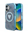 Guess IML Metal Glitter 4G Circle Triangle MagSafe Case for iPhone 16 - Blue
