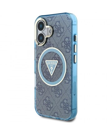 Guess IML Metal Glitter 4G Circle Triangle MagSafe Case for iPhone 16 - Blue