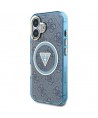 Guess IML Metal Glitter 4G Circle Triangle MagSafe Case for iPhone 16 - Blue