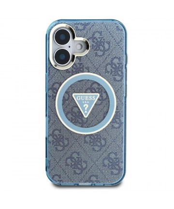 Guess IML Metal Glitter 4G Circle Triangle MagSafe Case for iPhone 16 - Blue