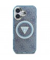 Guess IML Metal Glitter 4G Circle Triangle MagSafe Case for iPhone 16 - Blue