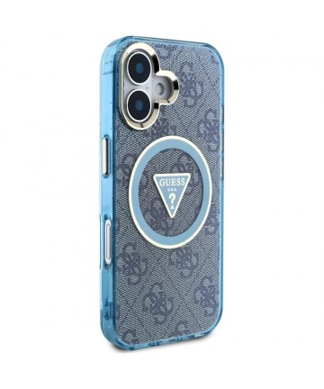 Guess IML Metal Glitter 4G Circle Triangle MagSafe Case for iPhone 16 - Blue