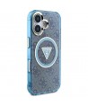 Guess IML Metal Glitter 4G Circle Triangle MagSafe Case for iPhone 16 - Blue