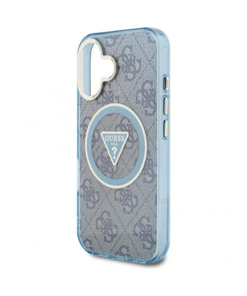 Guess IML Metal Glitter 4G Circle Triangle MagSafe Case for iPhone 16 - Blue