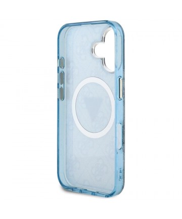 Guess IML Metal Glitter 4G Circle Triangle MagSafe Case for iPhone 16 - Blue