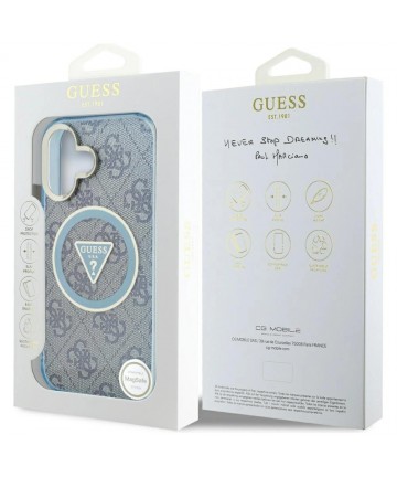 Guess IML Metal Glitter 4G Circle Triangle MagSafe Case for iPhone 16 - Blue