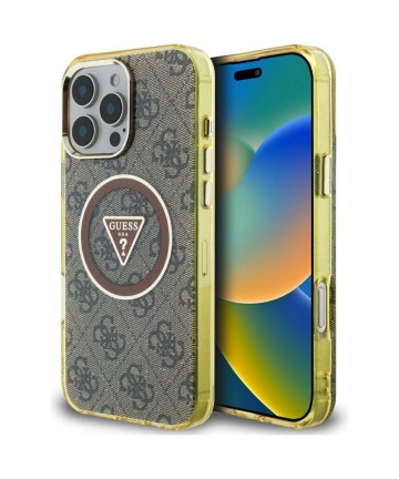 Guess IML Metal Glitter 4G Circle Triangle MagSafe Case for iPhone 16 Pro - Brown