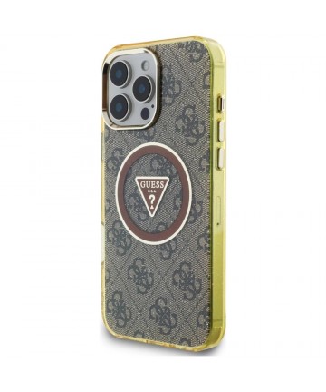 Guess IML Metal Glitter 4G Circle Triangle MagSafe Case for iPhone 16 Pro - Brown
