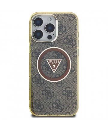 Guess IML Metal Glitter 4G Circle Triangle MagSafe Case for iPhone 16 Pro - Brown