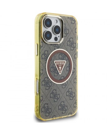 Guess IML Metal Glitter 4G Circle Triangle MagSafe Case for iPhone 16 Pro - Brown