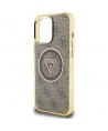 Guess IML Metal Glitter 4G Circle Triangle MagSafe Case for iPhone 16 Pro - Brown