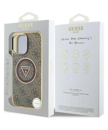 Guess IML Metal Glitter 4G Circle Triangle MagSafe Case for iPhone 16 Pro - Brown