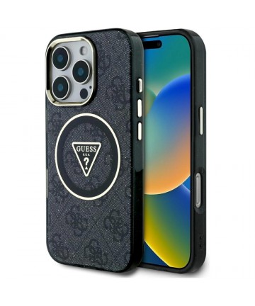 Guess IML Metal Glitter 4G Circle Triangle MagSafe Case for iPhone 16 Pro - Black
