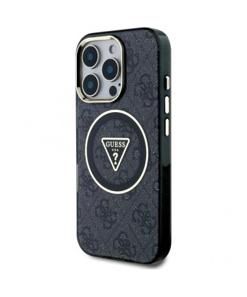 Guess IML Metal Glitter 4G Circle Triangle MagSafe Case for iPhone 16 Pro - Black