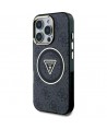 Guess IML Metal Glitter 4G Circle Triangle MagSafe Case for iPhone 16 Pro - Black