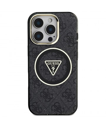 Guess IML Metal Glitter 4G Circle Triangle MagSafe Case for iPhone 16 Pro - Black