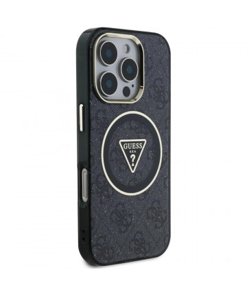 Guess IML Metal Glitter 4G Circle Triangle MagSafe Case for iPhone 16 Pro - Black