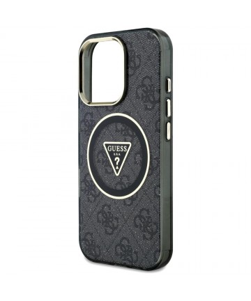 Guess IML Metal Glitter 4G Circle Triangle MagSafe Case for iPhone 16 Pro - Black