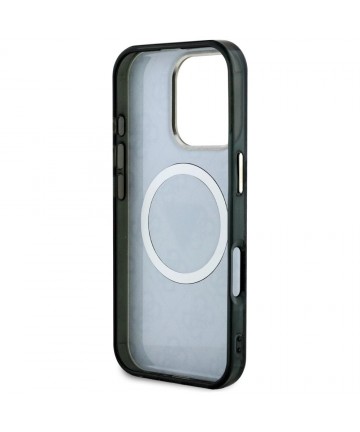Guess IML Metal Glitter 4G Circle Triangle MagSafe Case for iPhone 16 Pro - Black