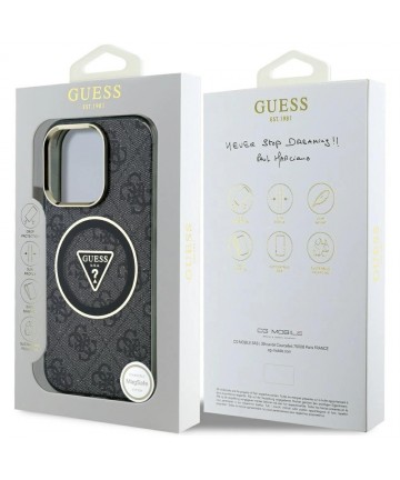 Guess IML Metal Glitter 4G Circle Triangle MagSafe Case for iPhone 16 Pro - Black