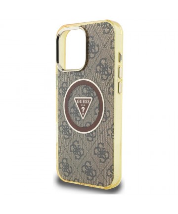 Guess IML Metal Glitter 4G Circle Triangle MagSafe Case for iPhone 16 Pro Max - Brown