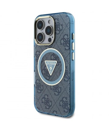 Guess IML Metal Glitter 4G Circle Triangle MagSafe Case for iPhone 16 Pro Max - Blue