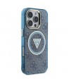 Guess IML Metal Glitter 4G Circle Triangle MagSafe Case for iPhone 16 Pro Max - Blue