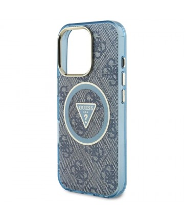 Guess IML Metal Glitter 4G Circle Triangle MagSafe Case for iPhone 16 Pro Max - Blue