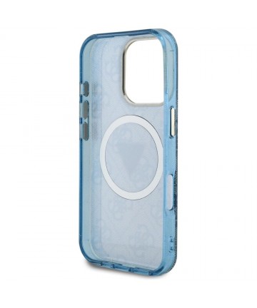 Guess IML Metal Glitter 4G Circle Triangle MagSafe Case for iPhone 16 Pro Max - Blue