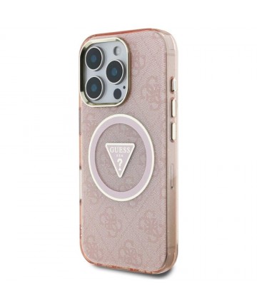 Guess IML Metal Glitter 4G Circle Triangle MagSafe Case for iPhone 16 Pro Max - Pink