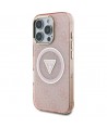 Guess IML Metal Glitter 4G Circle Triangle MagSafe Case for iPhone 16 Pro Max - Pink
