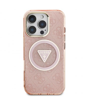 Guess IML Metal Glitter 4G Circle Triangle MagSafe Case for iPhone 16 Pro Max - Pink