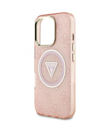 Guess IML Metal Glitter 4G Circle Triangle MagSafe Case for iPhone 16 Pro Max - Pink