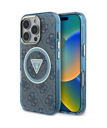 Guess IML Metal Glitter 4G Circle Triangle MagSafe Case for iPhone 16 Pro - Blue