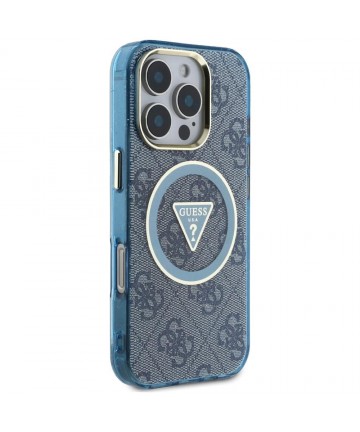 Guess IML Metal Glitter 4G Circle Triangle MagSafe Case for iPhone 16 Pro - Blue