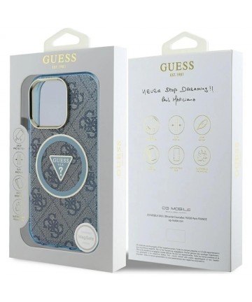 Guess IML Metal Glitter 4G Circle Triangle MagSafe Case for iPhone 16 Pro - Blue