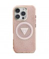 Guess IML Metal Glitter 4G Circle Triangle MagSafe Case for iPhone 16 Pro - Pink