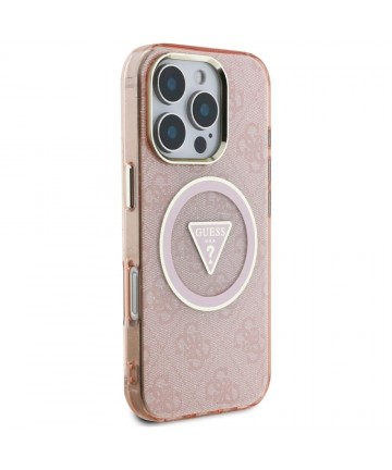 Guess IML Metal Glitter 4G Circle Triangle MagSafe Case for iPhone 16 Pro - Pink