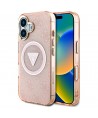 Guess IML Metal Glitter 4G Circle Triangle MagSafe case for iPhone 16 - pink
