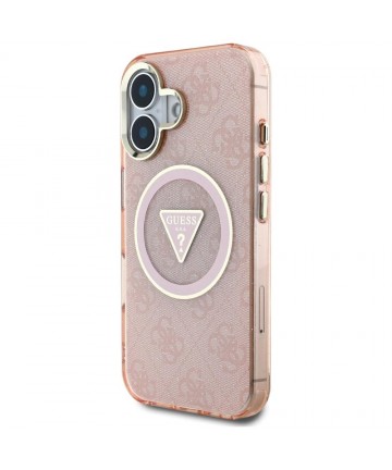 Guess IML Metal Glitter 4G Circle Triangle MagSafe case for iPhone 16 - pink
