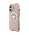 Guess IML Metal Glitter 4G Circle Triangle MagSafe case for iPhone 16 - pink