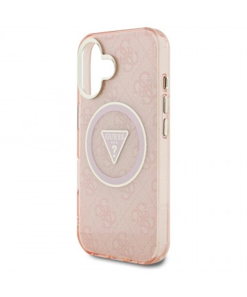 Guess IML Metal Glitter 4G Circle Triangle MagSafe case for iPhone 16 - pink