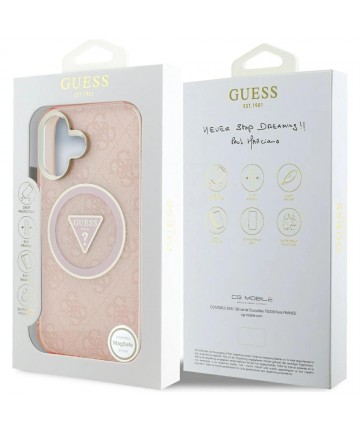 Guess IML Metal Glitter 4G Circle Triangle MagSafe case for iPhone 16 - pink