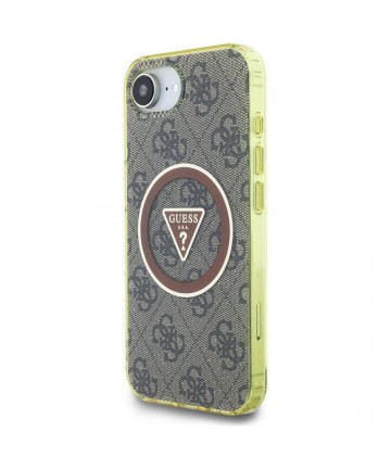 Guess IML Metal Glitter 4G Circle Triangle MagSafe case for iPhone 16e - brown