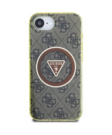 Guess IML Metal Glitter 4G Circle Triangle MagSafe case for iPhone 16e - brown