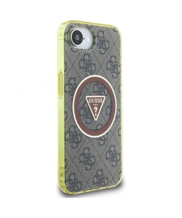 Guess IML Metal Glitter 4G Circle Triangle MagSafe case for iPhone 16e - brown