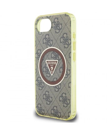 Guess IML Metal Glitter 4G Circle Triangle MagSafe case for iPhone 16e - brown